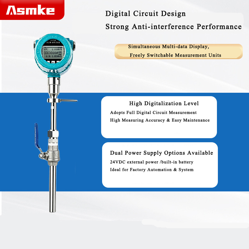 Insertion Thermal Mass Flow Meter with Digital Circuit & Dual Power Supply